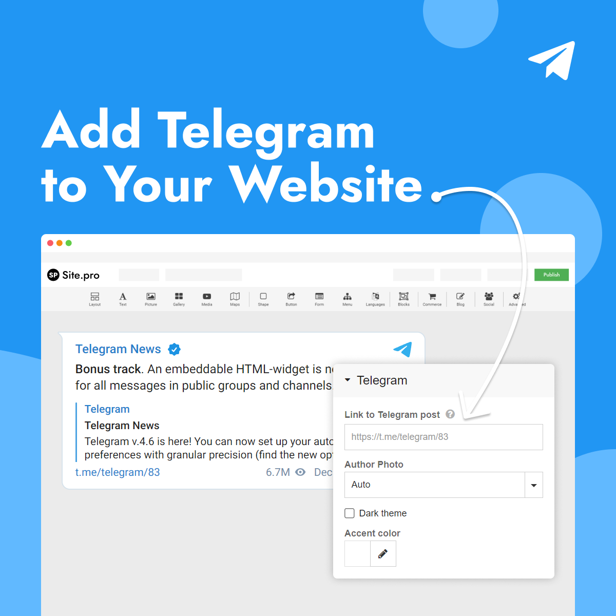 Добавьте Telegram на свой сайт